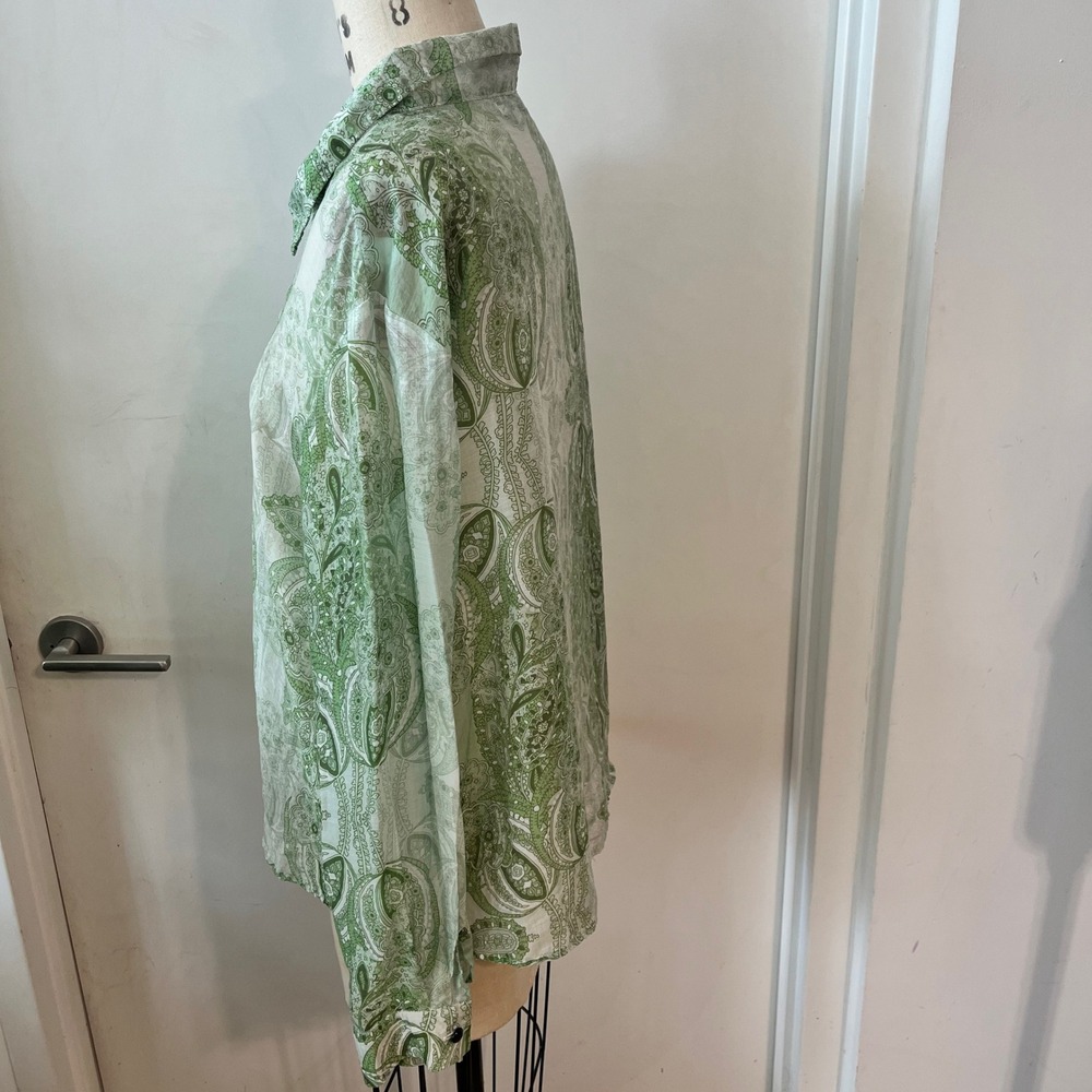 JULES THE LABEL Green Paisley Cotton Button DownBlouse Size Medium - Picture 2 of 6